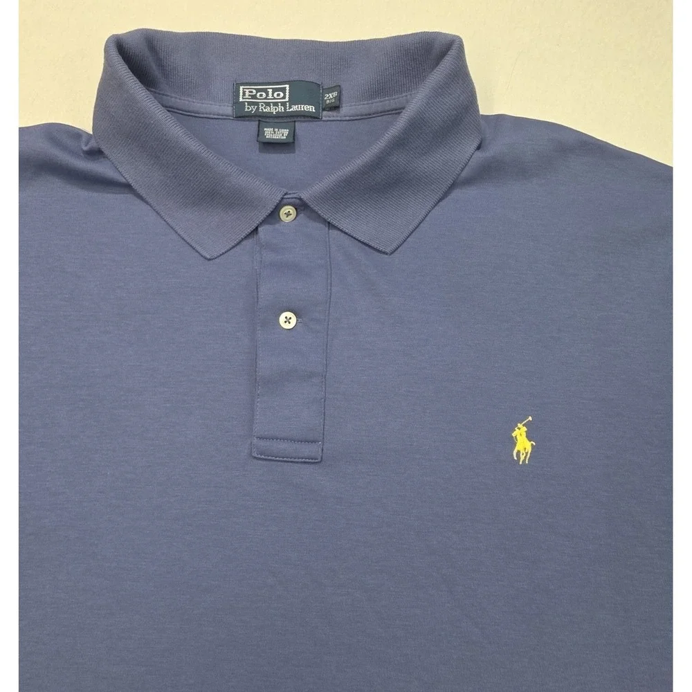 Polo Ralph Lauren Polo‎ Shirt Mens 2XB Blue Gray LIMITED USE Yellow Pony Soft